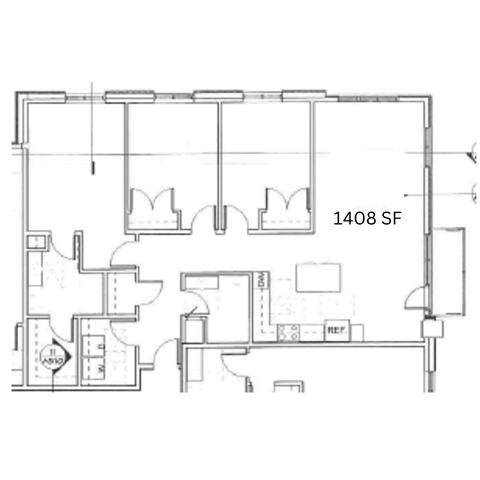 Floor plan for 3 beds, 2 baths, 1408 sqft